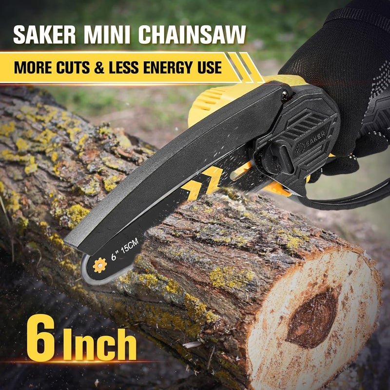 Saker Mini Chainsaw Cordless 6-Inch-Switch Security Lock-Cordless Power Chain Saws-Handheld Small Chainsaw for Cutting Wood Trimming and Woodworking- Mini Chain Saw Cordless with 1 Battery - Image 2